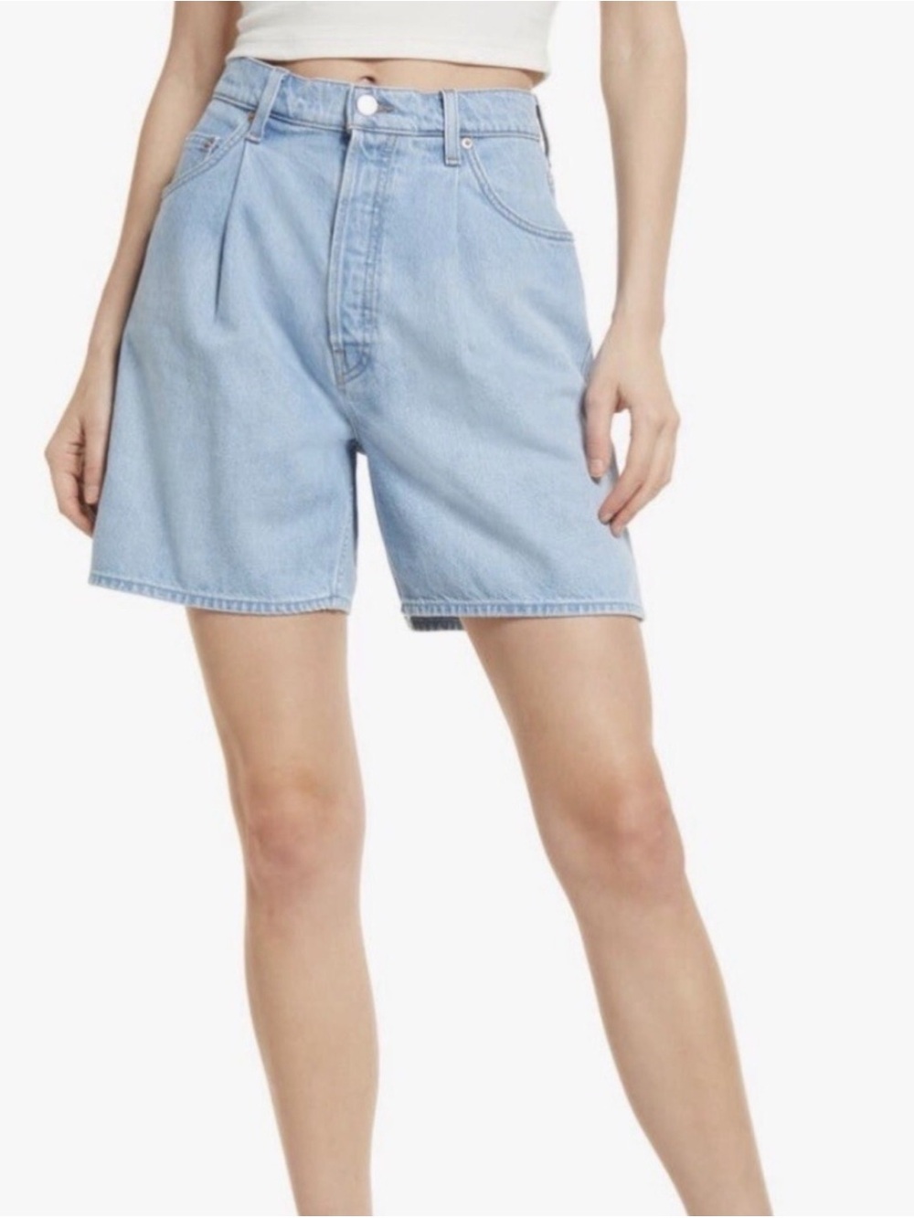 NWOT MOTHER Snacks Denim The Fun Dip Pleated High Rise Jean Shorts - Size 27